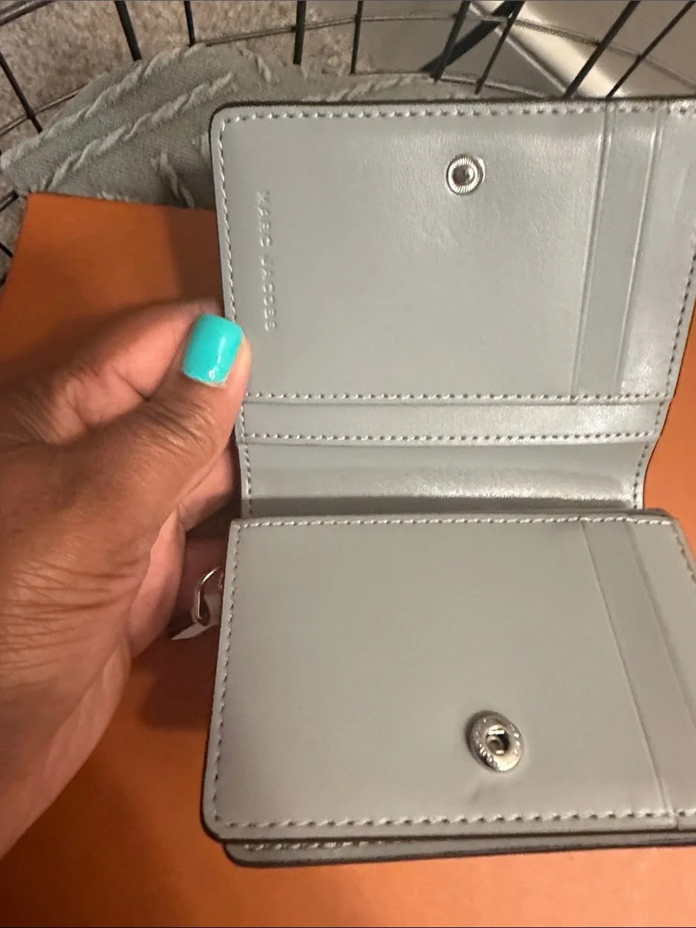 Marc Jacobs White Leather Zip Card Holder with Metal Nameplate